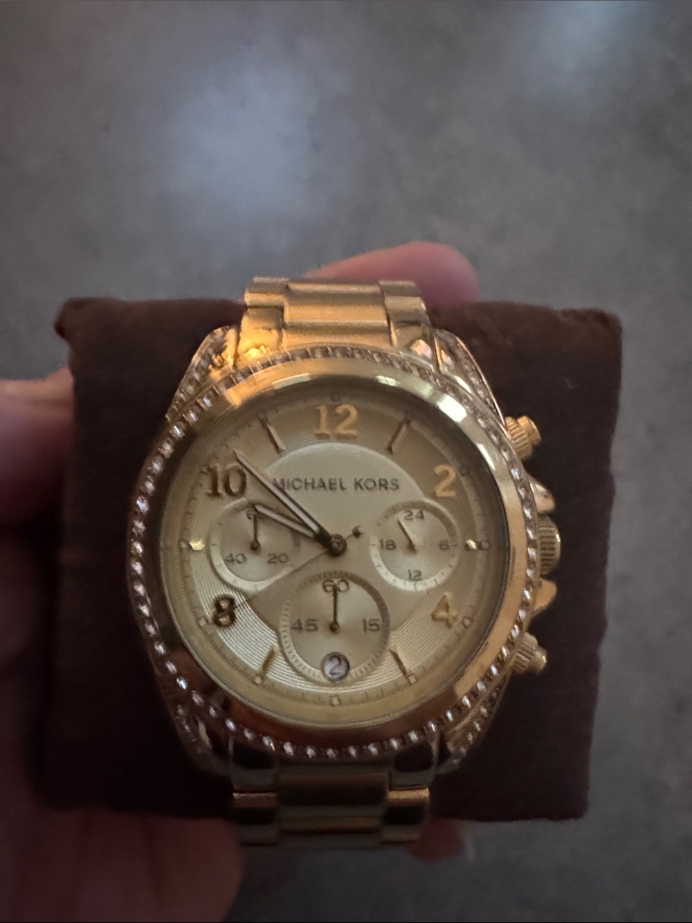 Michael Kors Gold Tone Crystal Bezel Chronograph Bracelet Watch